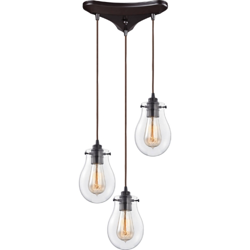 Jaelyn 3 Light Ceiling Pendant Light in Oil Rubbed Bronze & Clear Glass Shades