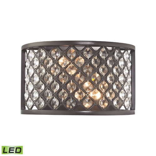 Genevieve 2 Light LED Wall Sconce in Oil Rubbed Bronze & Crosshatch Mesh w/ Clear Crystals