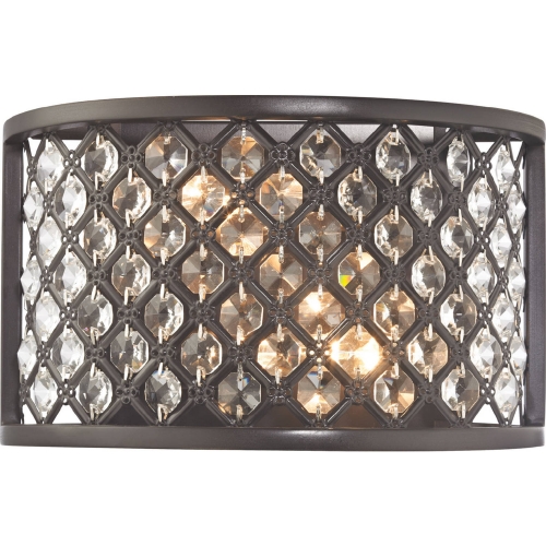 Genevieve 2 Light Wall Sconce in Oil Rubbed Bronze & Crosshatch Mesh w/ Clear Crystals