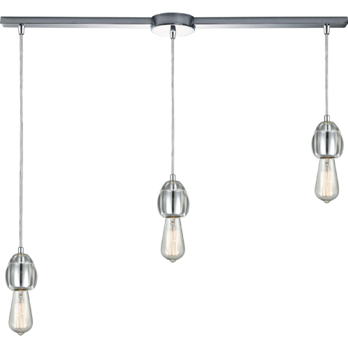 Socketholder 38"W 3 Light Ceiling Pendant Light in Polished Chrome & Glass