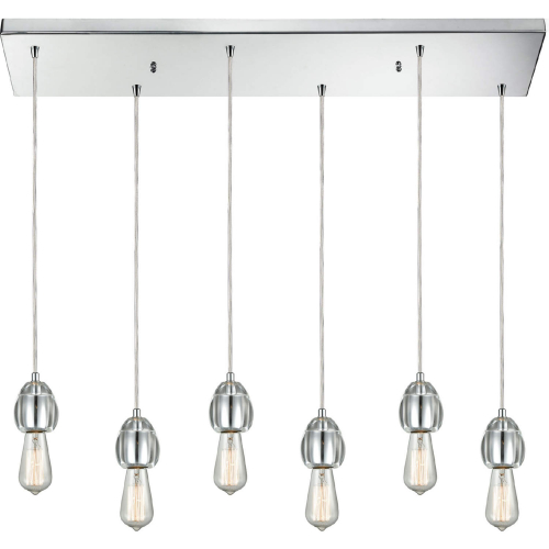 Socketholder 32"W 6 Light Ceiling Pendant Light in Polished Chrome & Glass