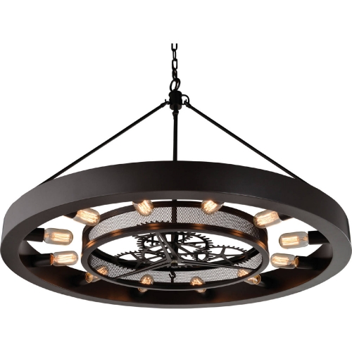 Chronology 12 Light Chandelier in Oil Rubbed Bronze with Gears & Clear Glass