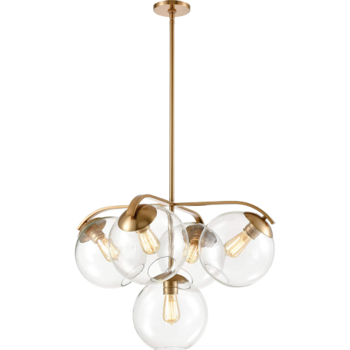 Collective 28"W 5 Light Chandelier in Satin Brass & Clear Glass