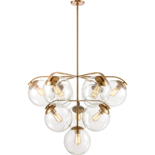 Collective 36"W 10 Light Chandelier in Satin Brass & Clear Glass