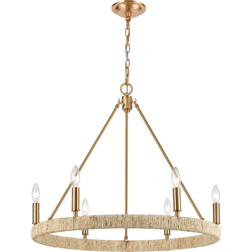 Abaca 27" Wide 6 Light Chandelier in Satin Brass