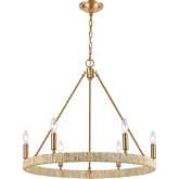 Abaca 27" Wide 6 Light Chandelier in Satin Brass