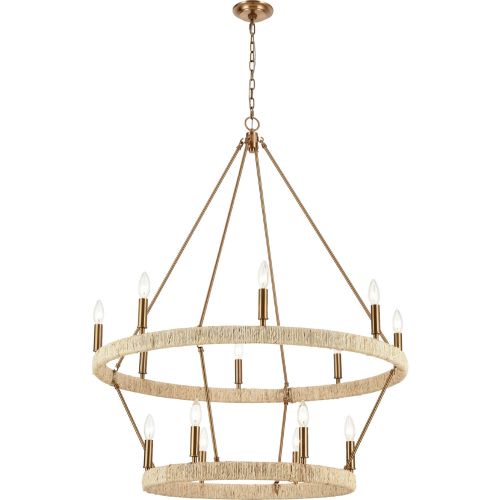 Abaca 36" Wide 14 Light Chandelier in Satin Brass