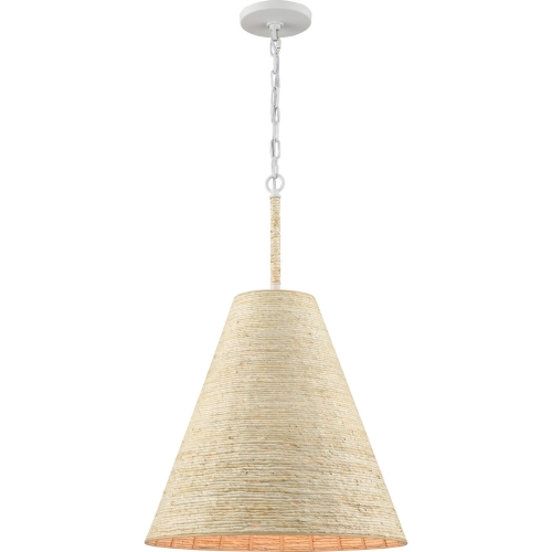 Abaca 17"W 1 Light Ceiling Pendant Light in White Steel & Natural Abaca