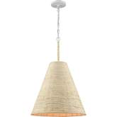 Abaca 17"W 1 Light Ceiling Pendant Light in White Steel & Natural Abaca