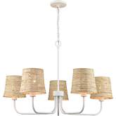 Abaca 34"W 5 Light Chandelier in White Steel & Abaca Rope Shade