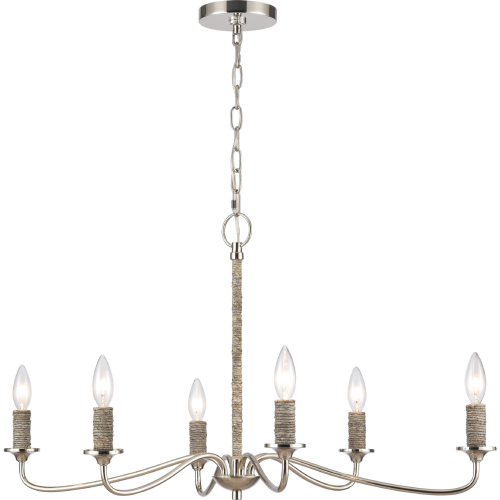 Abaca 32" Wide 6 Light Chandelier in Polished Nickel