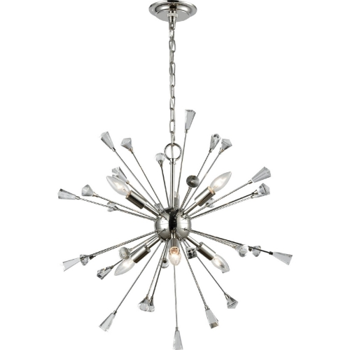 Sprigny 6 Light Chandelier in Polished Nickel with Clear Crystal