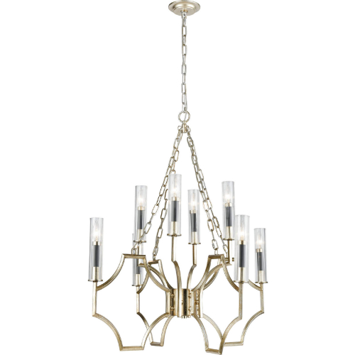 Sylvanna 31"W 8 Light Chandelier in Antique Silver, Graphite & Crystal