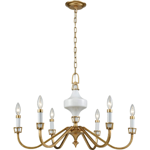 Ceramique 30"W 6 Light Chandelier in Antique Gold Leaf