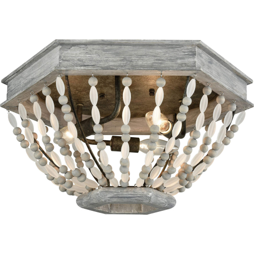 Summerton 18"W 3 Light Flush Mount in Washed Gray Wood & Frosted Glass