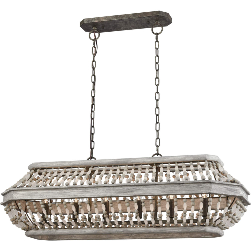 Summerton 39"W 6 Light Linear Chandelier in Washed Gray Wood & Frosted Glass