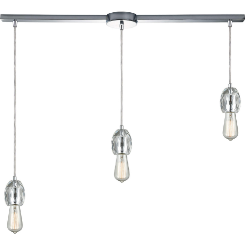 Socketholder 3 Light Linear Ceiling Pendant Light in Polished Chrome & Crystal