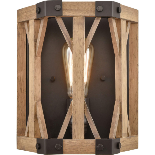 Structure 10"H 1 Light Wall Sconce in Oil Rubbed Bronze & Wood