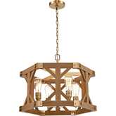 Structure 23"W 4 Light Chandelier in Brass & Wood