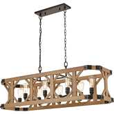 Structure 48"W 8 Light Linear Chandelier in Brass & Wood