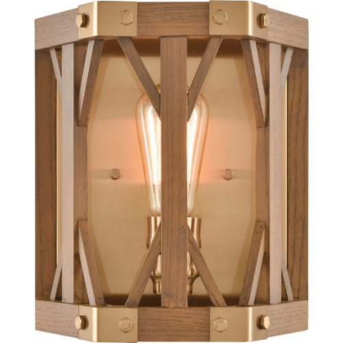 Structure 10"H 1 Light Wall Sconce in Brass & Wood