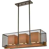 Crossbeam 35"W 3 Light Linear Chandelier in Oil Rubbed Bronze & Wood Finish