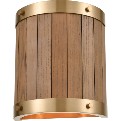 Wooden Barrel 10"H 2 Light Wall Sconce in Satin Brass