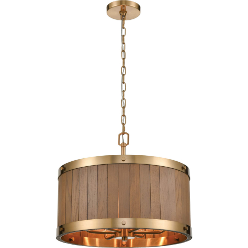 Wooden Barrel 19"W 6 Light Chandelier in Satin Brass