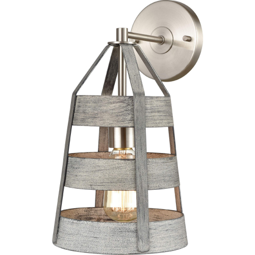 Brigantine 15"W 2 Light Semi Flush Mount in Satin Nickel & Weathered Driftwood Metal