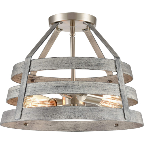 Brigantine 18"W 3 Light Chandelier in Satin Nickel & Weathered Driftwood Metal