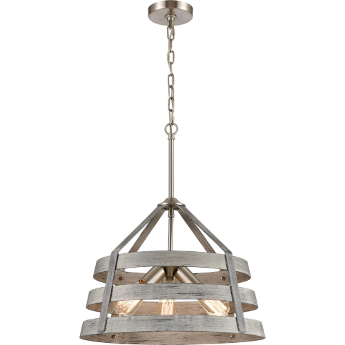 Brigantine 24"W 5 Light Chandelier in Satin Nickel & Weathered Driftwood Metal