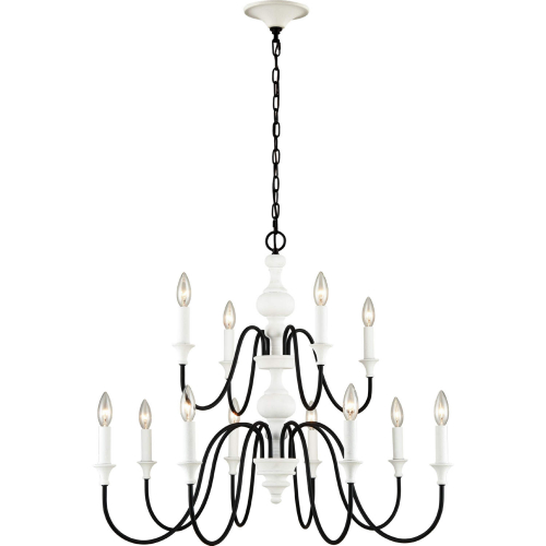 Val de Loire 36" W 12 Light Chandelier in White Coral & Black