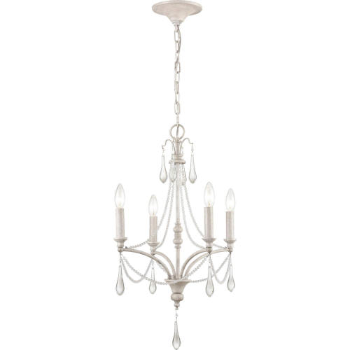 French Parlor 16"W 4 Light Chandelier in Vintage White Metal