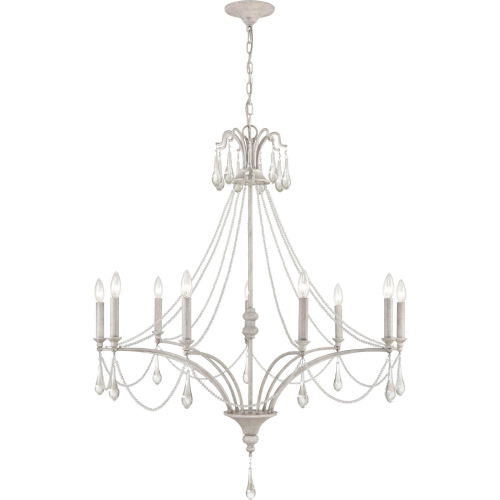 French Parlor 38"W 9 Light Chandelier in Vintage White Metal