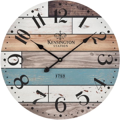 Herrera Wall Clock in Natural Wood & Blue