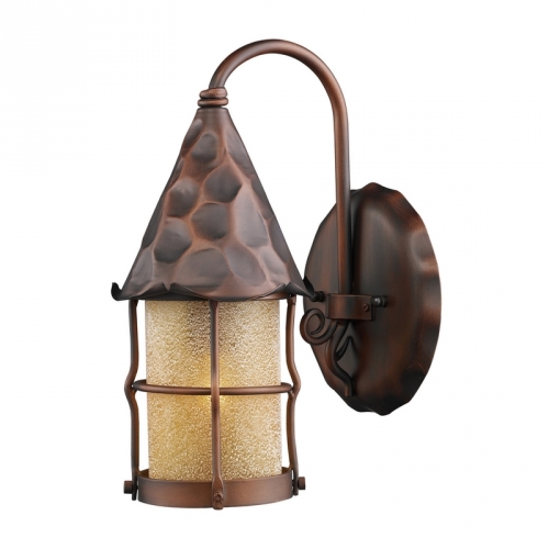 Rustica 1 Light Outdoor Sconce in Antique Copper w/ Amber Scavo Glass