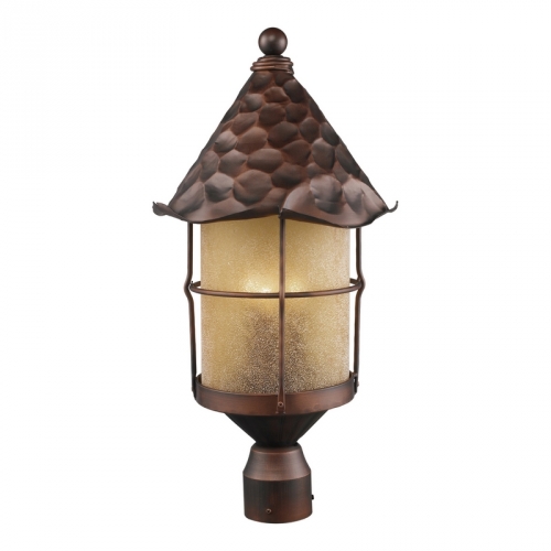 Rustica 3 Light Outdoor Post Light in Antique Copper w/ Amber Scavo Glass