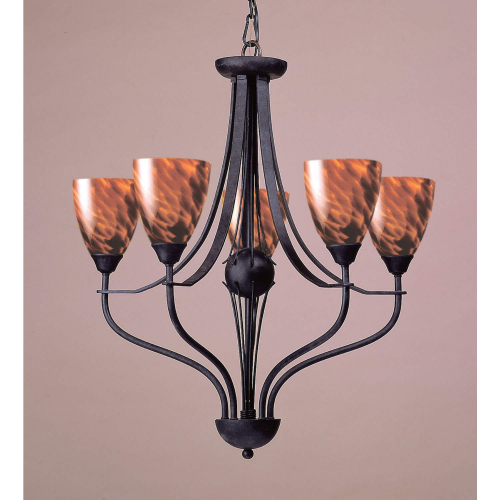 Classico 26"W 5 Light Chandelier in Dark Rust & Espresso Glass