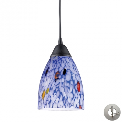 Classico 1 Light Ceiling Pendant Light in Dark Rust & Starburst Blue Glass