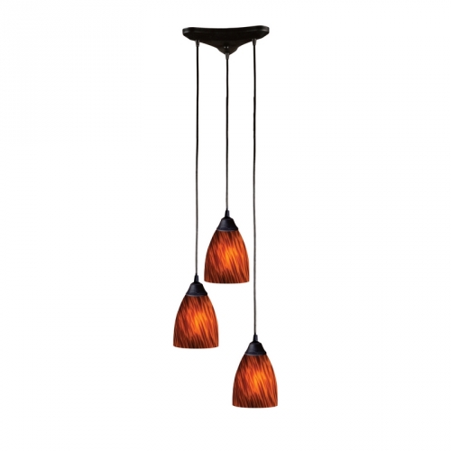 Classico 3 Light Pendant Light in Dark Rust w/ Espresso Glass