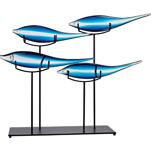 Tultui Ice Blue 22" Glass & Metal Fish Table Art Sculpture (Small)