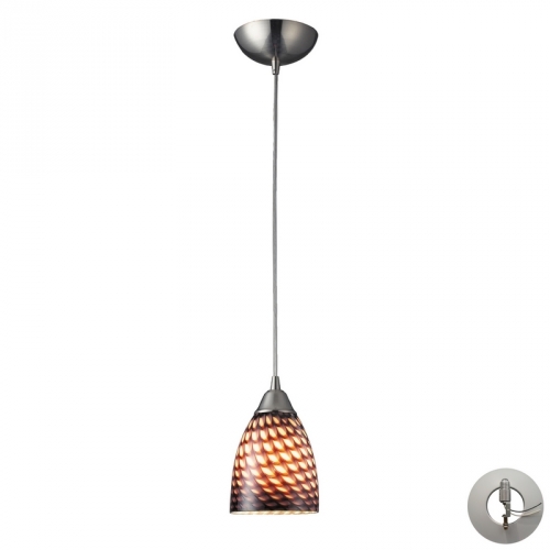 Arco Baleno 1 Light Ceiling Pendant Light in Satin Nickel & Coco Glass