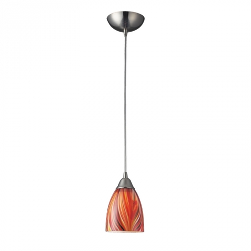 Arco Baleno 1 Light Pendant Light in Satin Nickel w/ Multi Hand Blown Glass