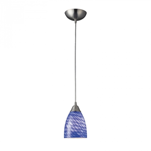 Arco Baleno 1 Light Pendant Light in Satin Nickel & Sapphire Hand Blown Glass (LED)