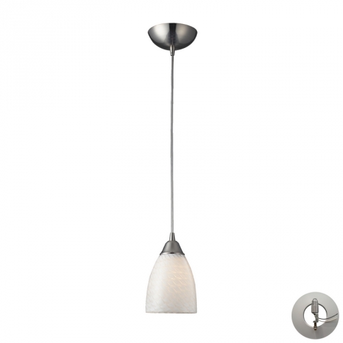 Arco Baleno 1 Light Ceiling Pendant Light in Satin Nickel & White Swirl Glass