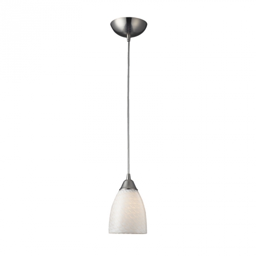 Arco Baleno 1 Light Pendant Light in Satin Nickel & White Swirl Hand Blown Glass (LED)