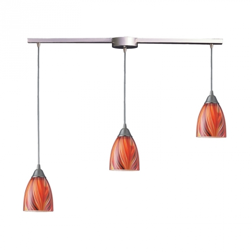 Arco Baleno 3 Light Pendant Light in Satin Nickel w/ Multi Hand Blown Glass