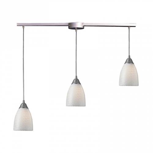 Arco Baleno 3 Light Pendant Light in Satin Nickel w/ White Swirl Hand Blown Glass