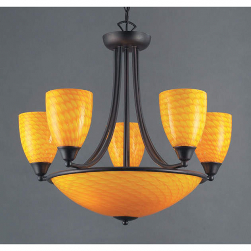 Arco Baleno 23"W 8 Light Chandelier in Dark Rust & Canary Yellow Glass