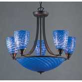 Arco Baleno 23"W 8 Light Chandelier in Dark Rust & Sapphire Blue Glass